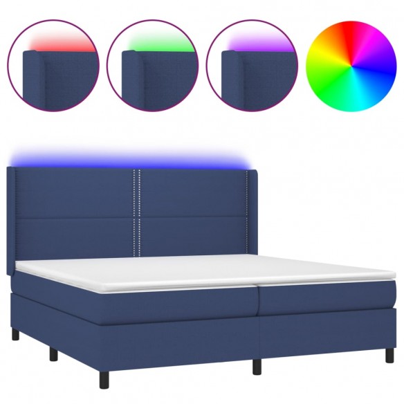 Cadre de lit matelas LED Bleu 200x200 cm Tissu