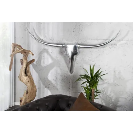 Trophée mural 125 cm Tête de taureau argenté