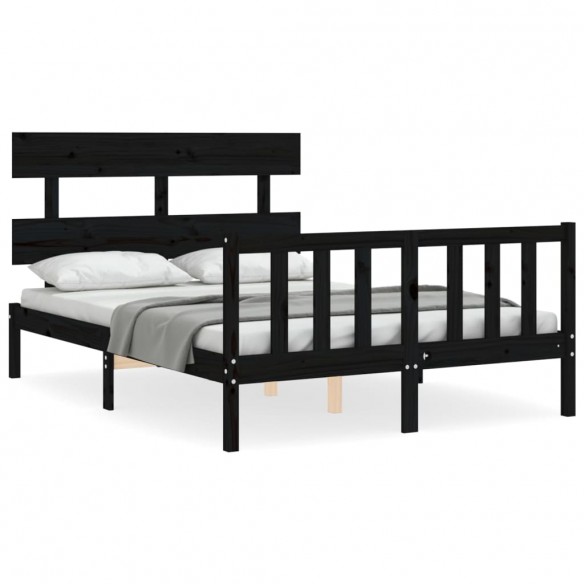 Cadre de lit avec tête de lit noir double bois massif