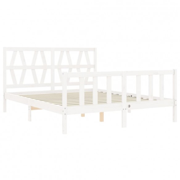 Cadre de lit avec tête de lit blanc King Size bois massif