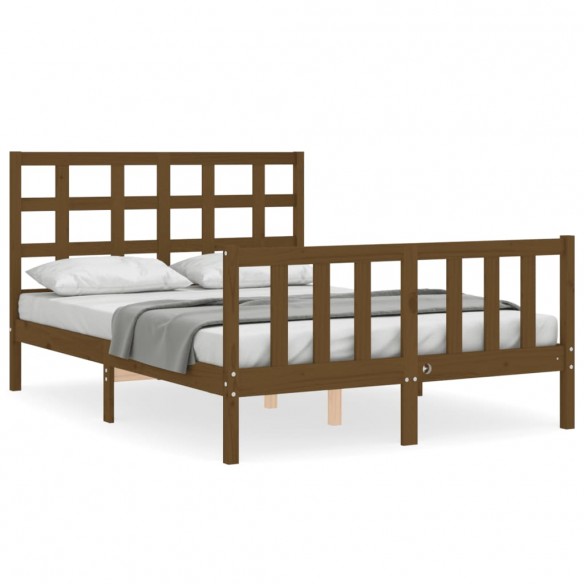 Cadre de lit tête de lit marron miel petit double bois massif