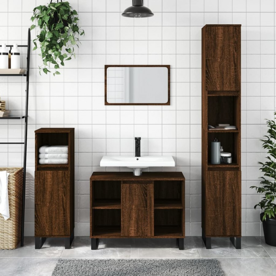 Ensemble de meubles de salle de bain 3 pcs Chêne marron