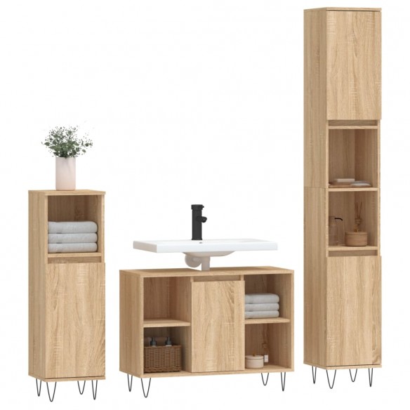 Ensemble de meubles de salle de bain 3 pcs chêne sonoma