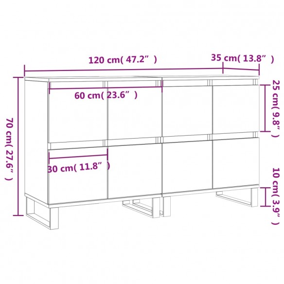 Buffets 2 pcs blanc brillant bois d'ingénierie