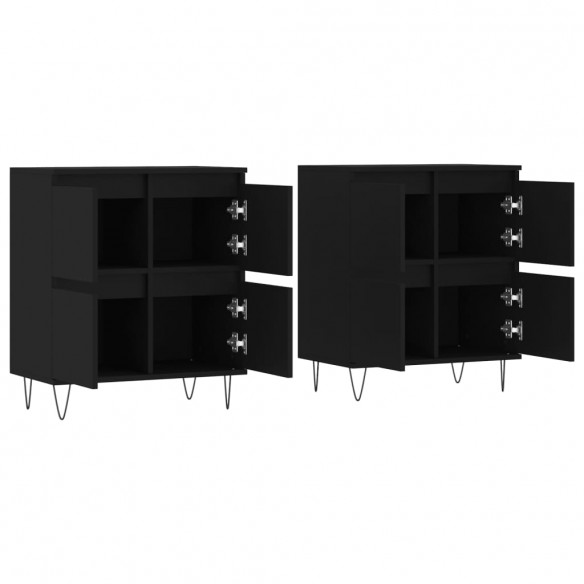 Buffets 2 pcs noir bois d'ingénierie