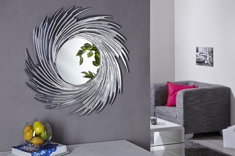 Miroir design mural en aluminium argenté