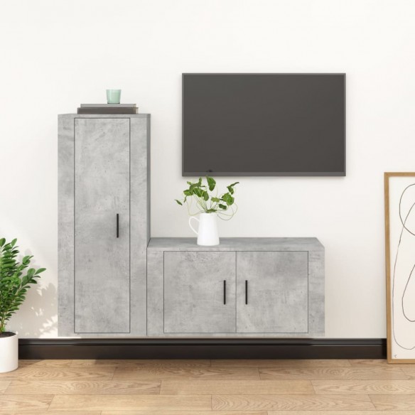 Ensemble de meubles TV 2 pcs gris béton bois d'ingénierie