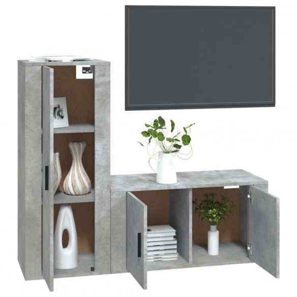 Ensemble de meubles TV 2 pcs gris béton bois d'ingénierie