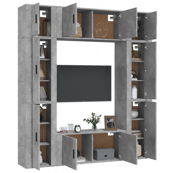 Ensemble de meubles TV 8 pcs Gris béton Bois d'ingénierie