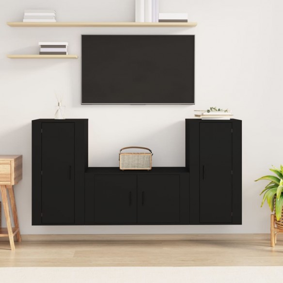 Ensemble de meubles TV 3 pcs Noir Bois d'ingénierie