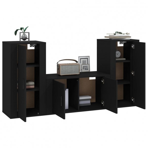 Ensemble de meubles TV 3 pcs Noir Bois d'ingénierie