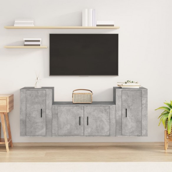 Ensemble de meubles TV 3 pcs Gris béton Bois d'ingénierie