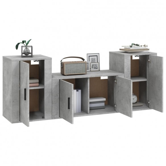 Ensemble de meubles TV 3 pcs Gris béton Bois d'ingénierie