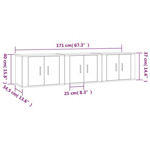 Meubles TV muraux 3 pcs chêne sonoma 57x34,5x40 cm