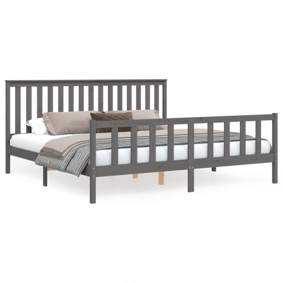 Cadre de lit et tête de lit gris 200x200 cm bois de pin massif