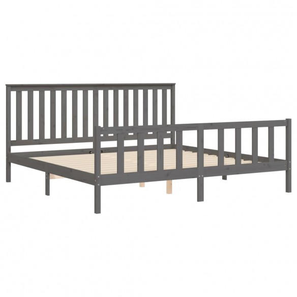 Cadre de lit et tête de lit gris 200x200 cm bois de pin massif