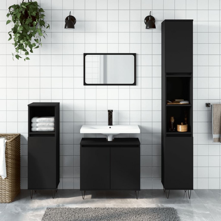 Ensemble d'armoires salle de bain 3 pcs noir bois d'ingénierie