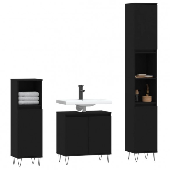 Ensemble d'armoires salle de bain 3 pcs noir bois d'ingénierie