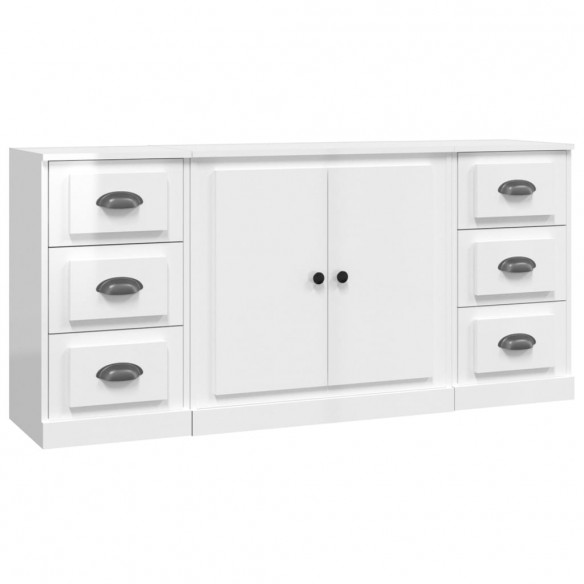 Buffets 3 pcs blanc brillant bois d'ingénierie