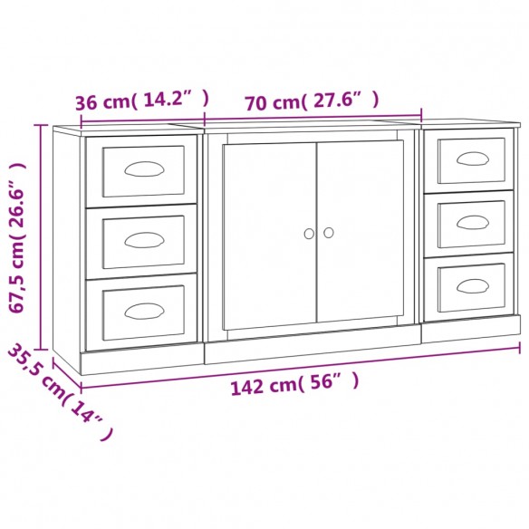 Buffets 3 pcs blanc brillant bois d'ingénierie