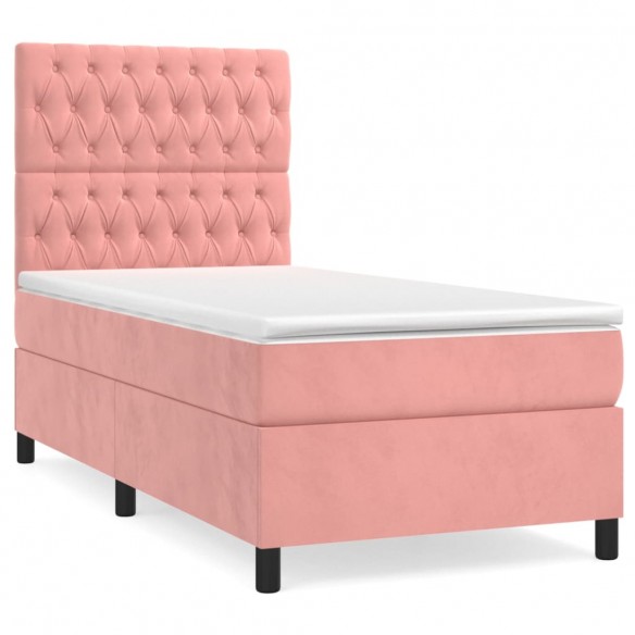 Cadre de lit avec matelas Rose 100x200 cm Velours