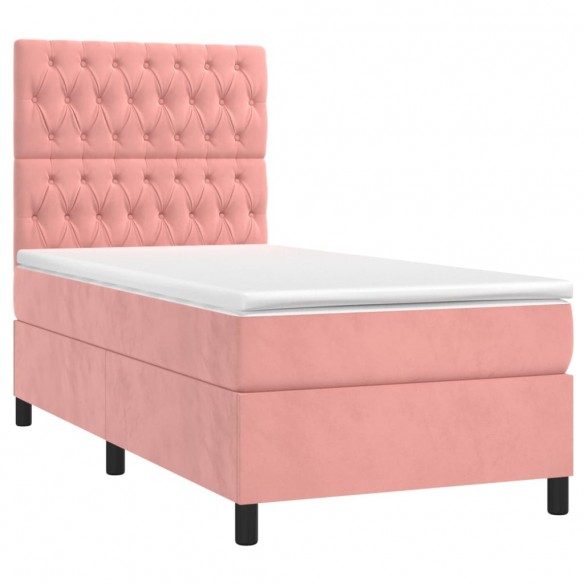 Cadre de lit avec matelas Rose 100x200 cm Velours