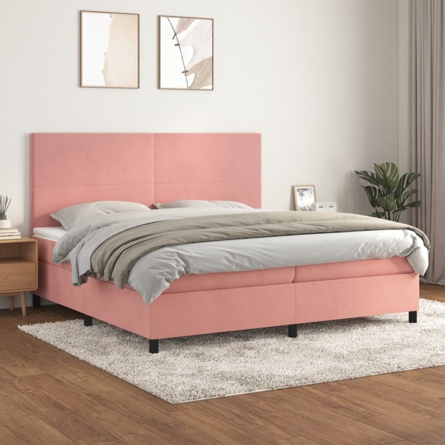 Cadre de lit avec matelas Rose 200x200 cm Velours