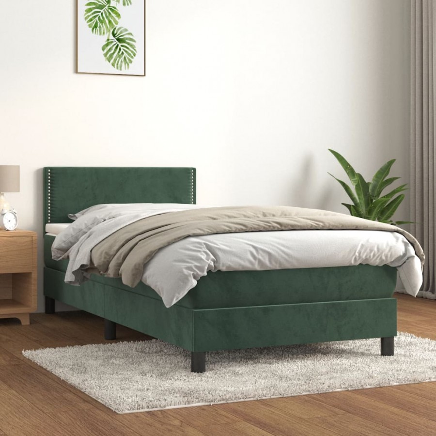 Sommier à lattes de lit avec matelas Vert foncé 90x200 cm