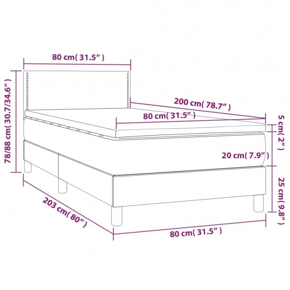 Cadre de lit avec matelas Gris 80x200 cm Similicuir