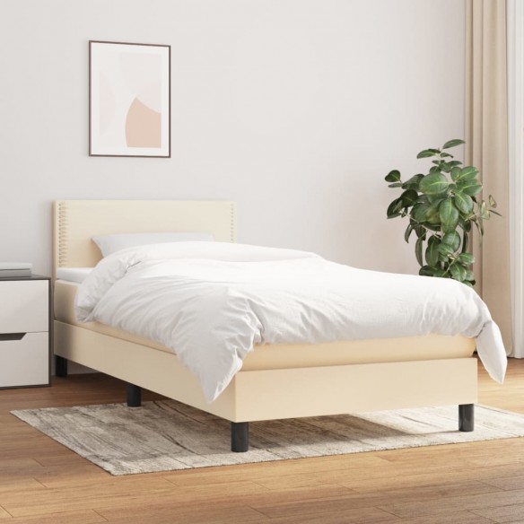 Cadre de lit avec matelas Crème 90x200 cm Tissu