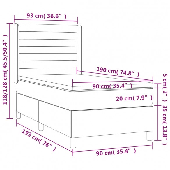 Cadre de lit matelas et LED Crème 90x190 cm Tissu