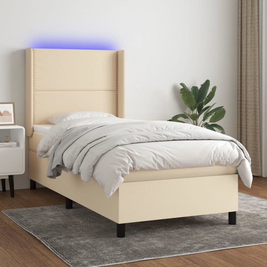 Cadre de lit matelas LED Crème 80x200cm Tissu