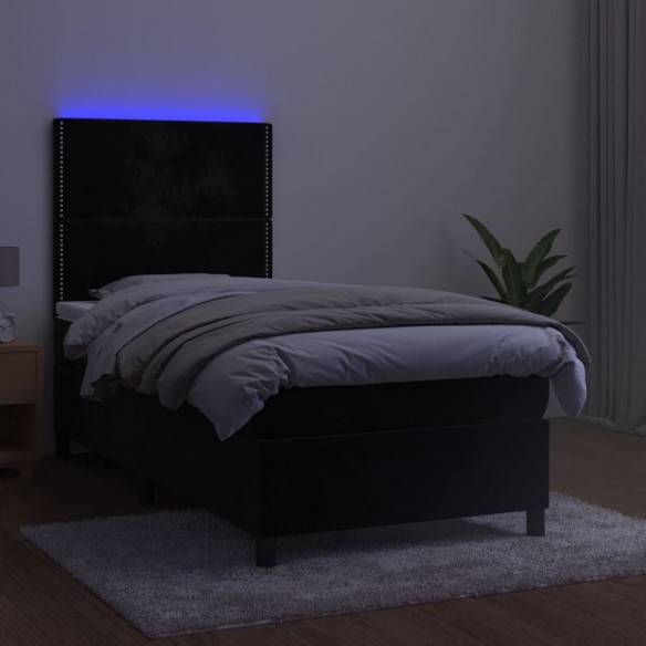 Sommier à lattes de lit avec matelas LED Noir 90x190 cm Velours