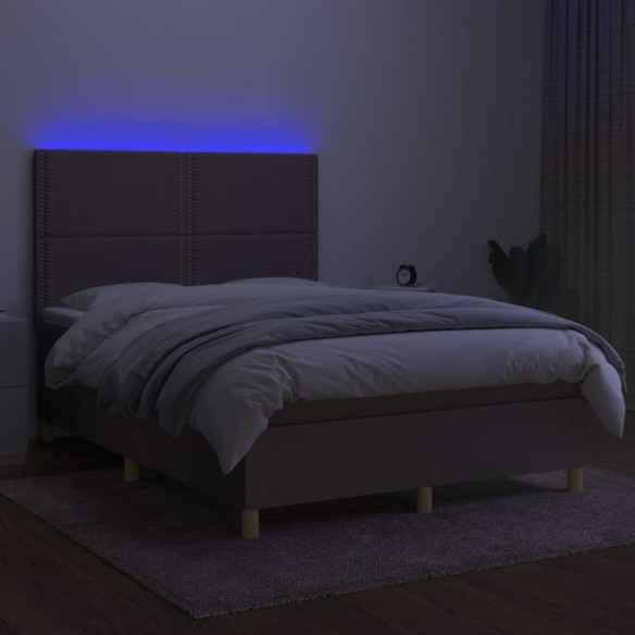 Cadre de lit et matelas et LED Taupe 140x190cm Tissu