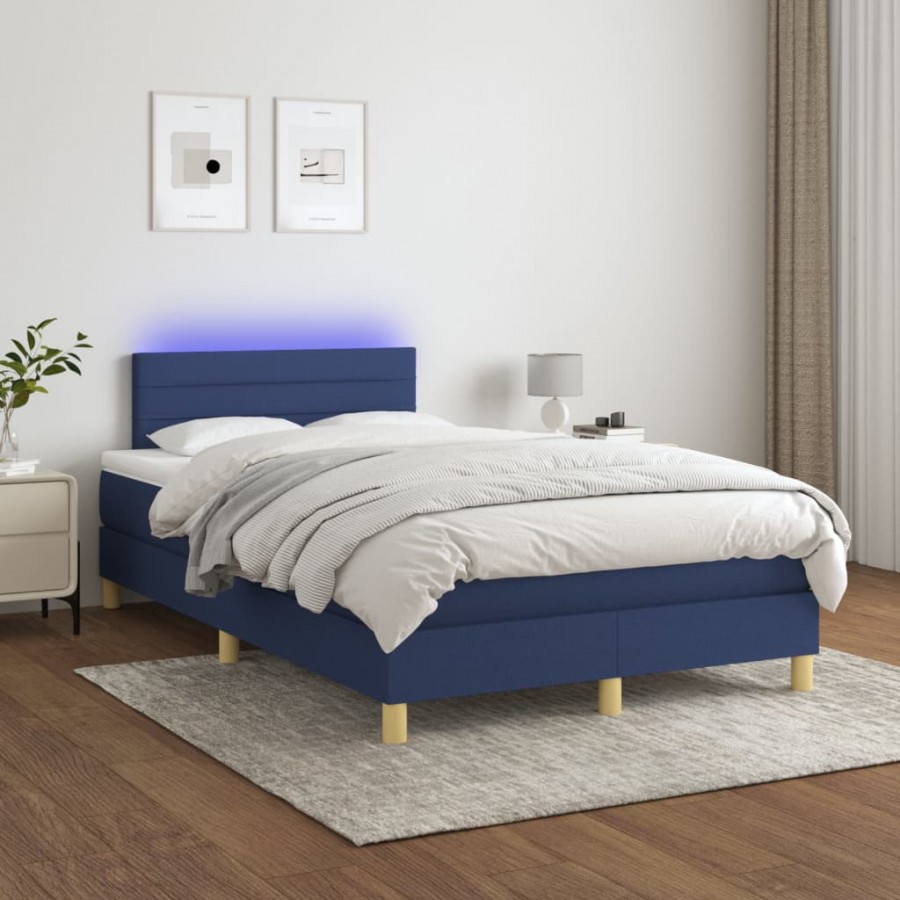 Sommier à lattes de lit avec matelas LED Bleu 120x200 cm Tissu