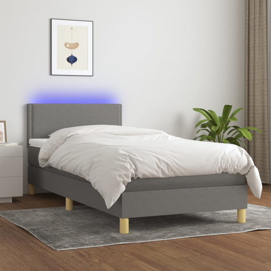 Cadre de lit et matelas et LED Gris foncé 100x200 cm