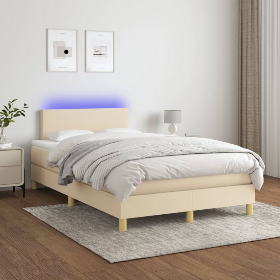 Sommier à lattes de lit avec matelas LED Crème 120x200 cm Tissu
