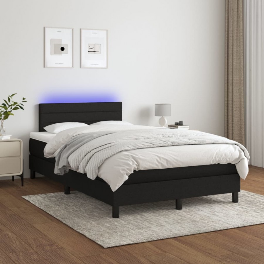 Sommier à lattes de lit avec matelas LED Noir 120x200 cm Tissu