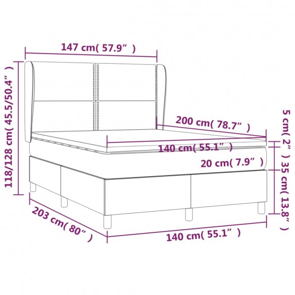 Cadre de lit avec matelas Crème 140x200 cm Tissu