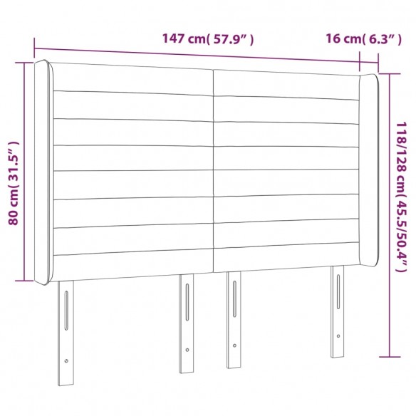 Tête de lit à LED Marron foncé 147x16x118/128 cm Tissu