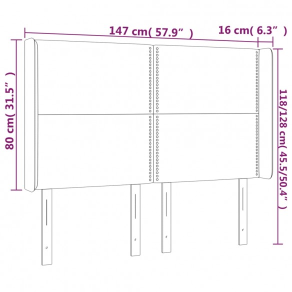 Tête de lit à LED Taupe 147x16x118/128 cm Tissu