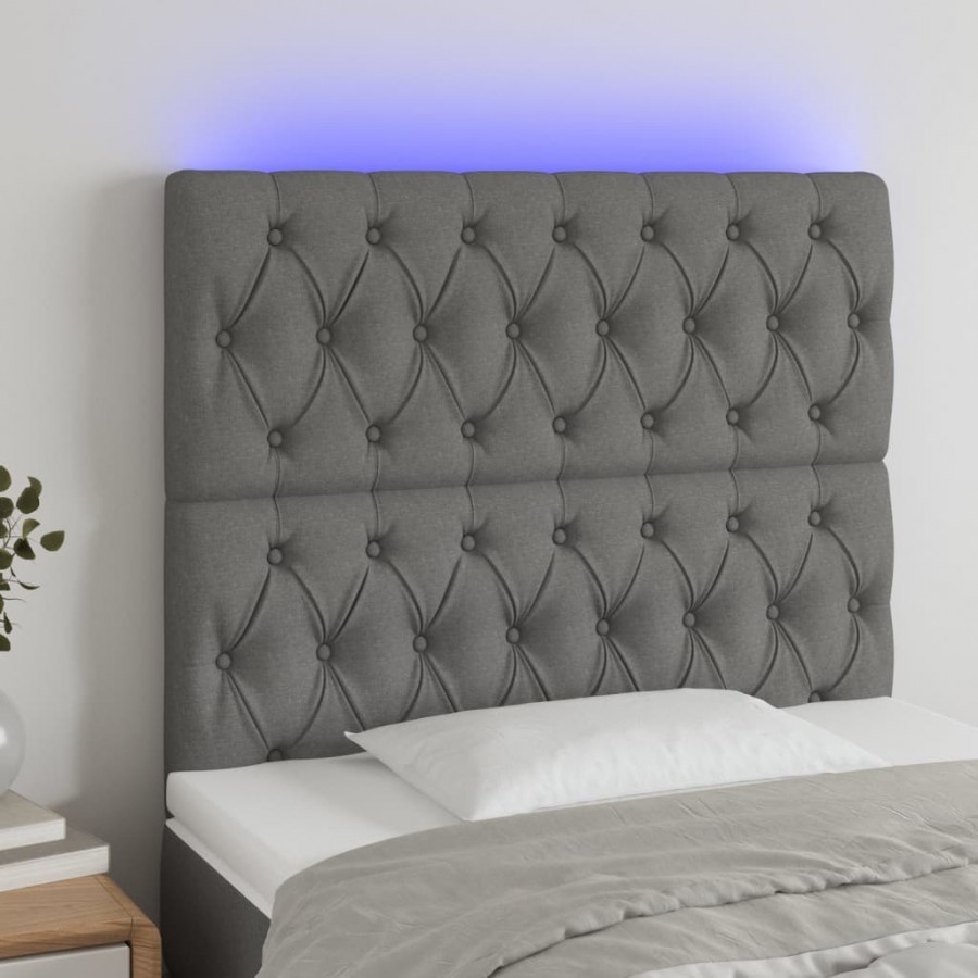 Tête de lit à LED Gris foncé 90x7x118/128 cm Tissu