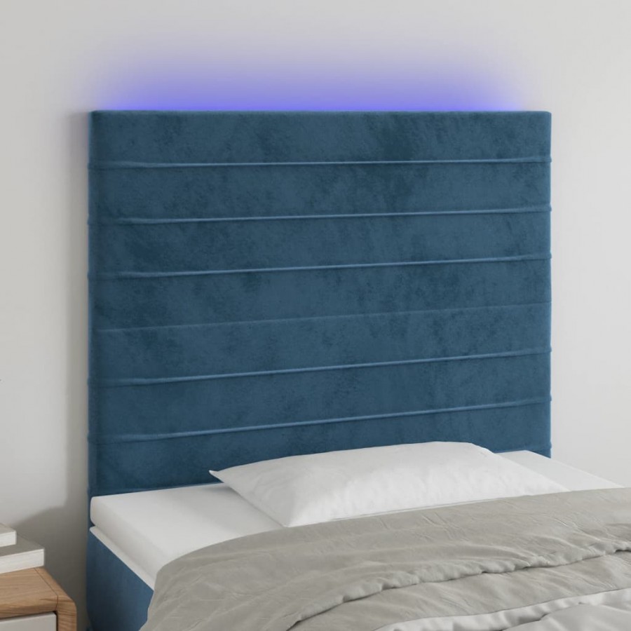 Tête de lit à LED Bleu foncé 100x5x118/128 cm Velours