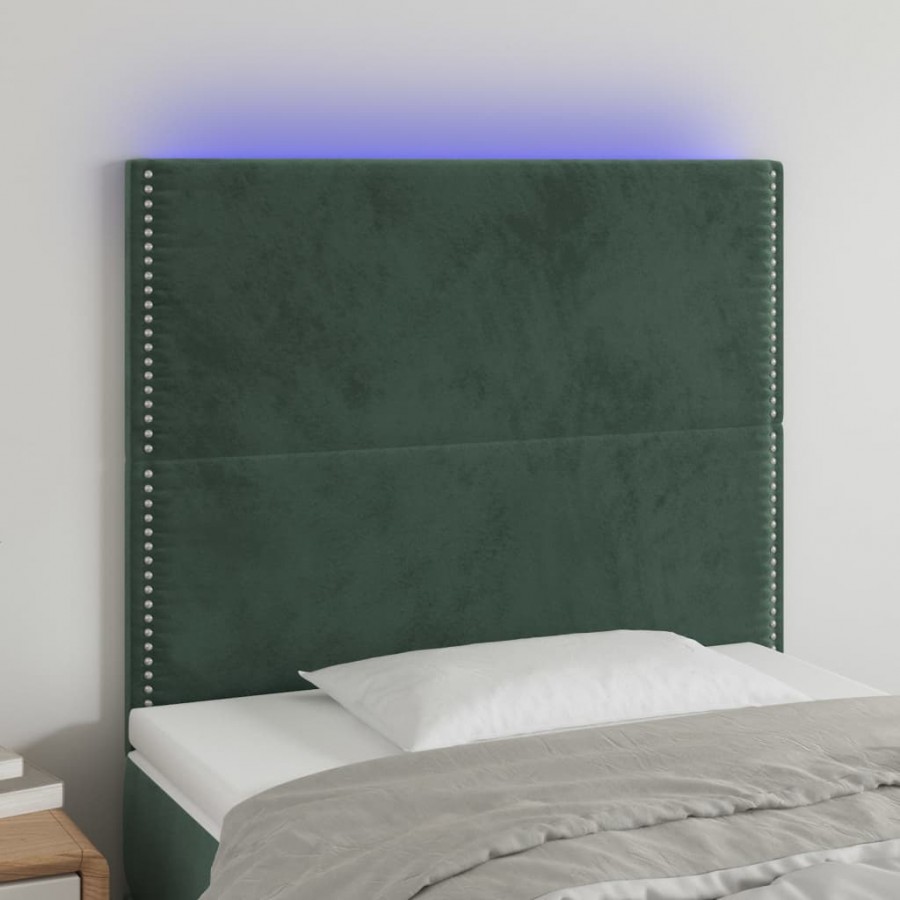 Tête de lit à LED Vert foncé 100x5x118/128 cm Velours