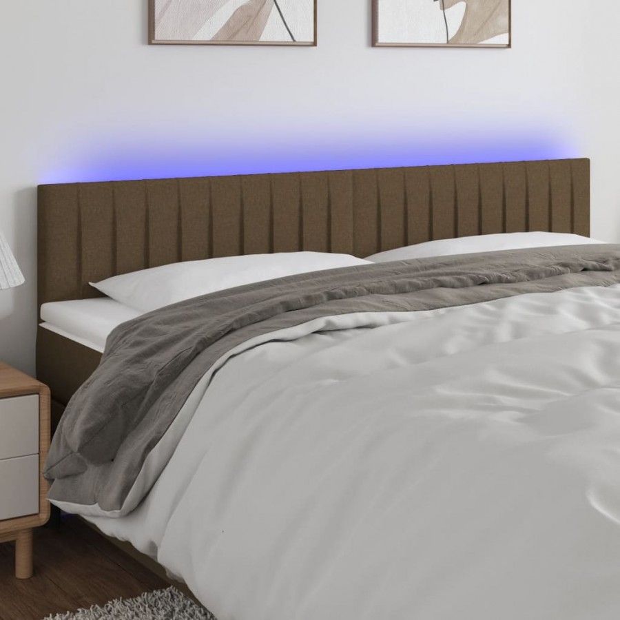 Tête de lit à LED Marron Foncé 160x5x78/88 cm Tissu