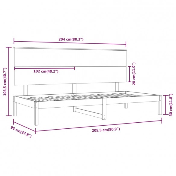 Lit de jour Marron miel 90x200 cm Bois de pin massif