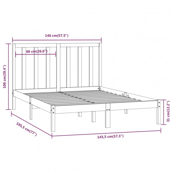 Cadre de lit Gris Bois de pin massif 140x190 cm