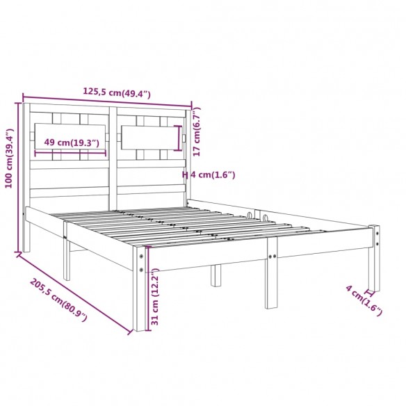 Cadre de lit Marron miel Bois massif 120x200 cm