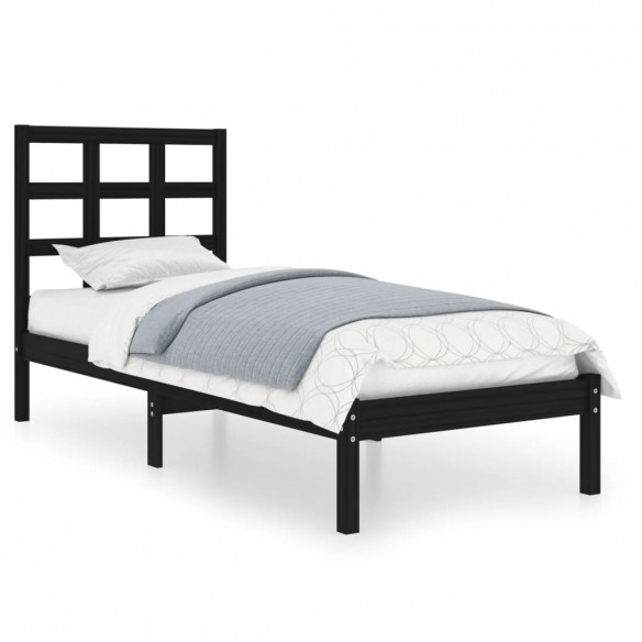 Cadre de lit Noir Bois massif 75x190 cm Petit simple