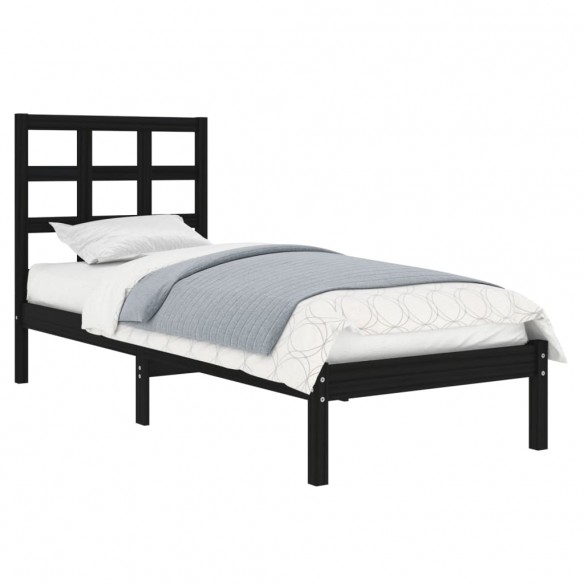 Cadre de lit Noir Bois massif 75x190 cm Petit simple